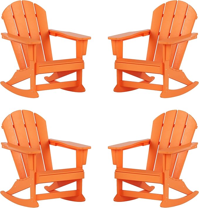 WestinTrends Malibu Outdoor Patio Porch Rocking Adirondack Chair (Set of 4), Orange