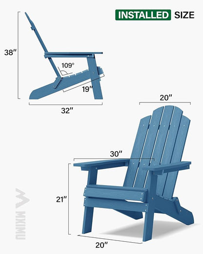 MXIMU Folding Adirondack Chair for Outdoor: Easy to Assemble and Comfortable Adirondack Chairs Set of 2 - All Weather Composite Plastic Chair for Outside Fire Pit Patio Lawn Garden Backyard Use(Navy)