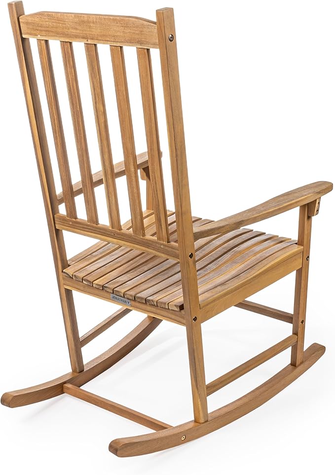 Eyely KCR300A Orvindar Farmhouse Classic Slat-Back 350-LBS Support Acacia Wood Outdoor Rocking Chair, Teak Brown