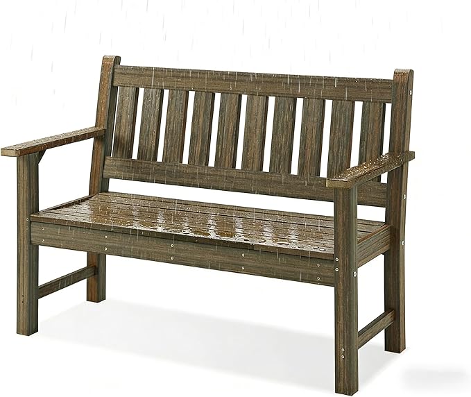 Outdoor Bench, 2-Person Garden Bench, Poly Lumber Patio Bench for Outdoors, Porch, and Park (Light Brown)