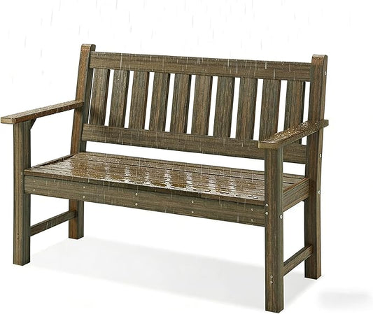 Outdoor Bench, 2-Person Garden Bench, Poly Lumber Patio Bench for Outdoors, Porch, and Park (Light Brown)