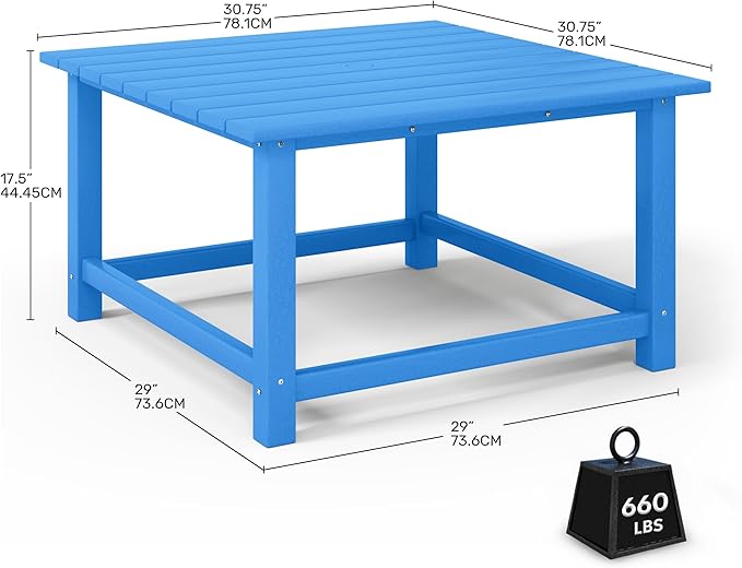 Costaelm Patio Conversation Table, Tatio Accent HDPE Outdoor Weather Resistant, Square Outdoor Porch Balcony Patio Drink Table for Outside, Pool, Backyard, Pacific Blue