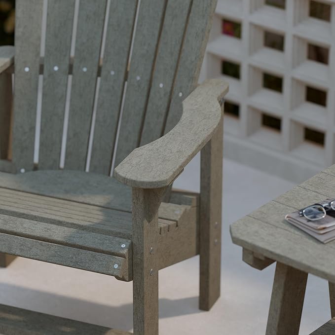 Wildridge Heritage Upright Adirondack Chair, Weathered Wood - Outdoor All-Weather Poly Furniture for Patio, Deck, Yard