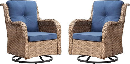 Rilyson Patio Chairs Rocking Swivel Chiar - 2 Piece Outdoor Patio Wicker Rattan Furniture Chairs Set with High Back and Deep Seating for Outside Porch Deck(Yellow/Blue)