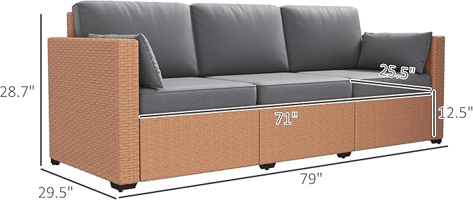 Outsunny Patio Couch PE Wicker Deep Seating Outdoor Sofa with Removable Cushions, 3 Seater Rattan Sofa - Photo 3