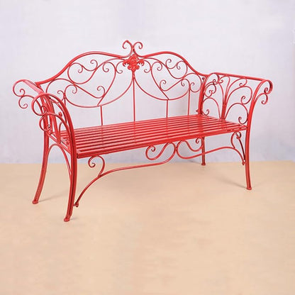 Outdoor Metal Garden Bench, Patio Seating for 2-3 with Backrest & Armrests, Perfect for Balcony, Porch, Courtyard & Park - Durable Red Patio Furniture
