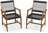 Tangkula Outdoor Acacia Wood Dining Chairs Set of 2, All-Weather Rope Woven Patio Chairs with Armrests - Photo 1