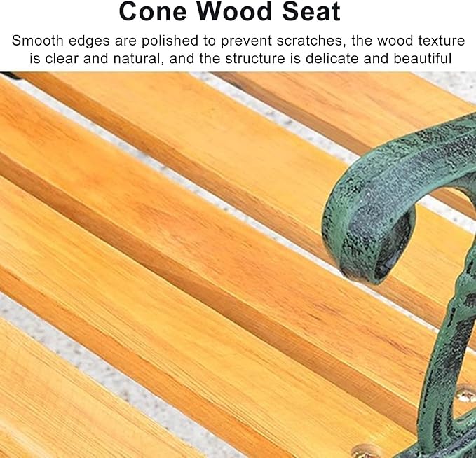 Outdoor Garden Bench, Weatherproof Park Bench, 1-Person Patio Bench with Backrest, Wood & Cast Iron