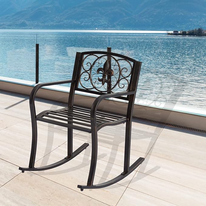 KINTNESS Outdoor Metal Rocking Chair Patio Rocking Bench with Cushion (1, 2-seat) - Photo 2