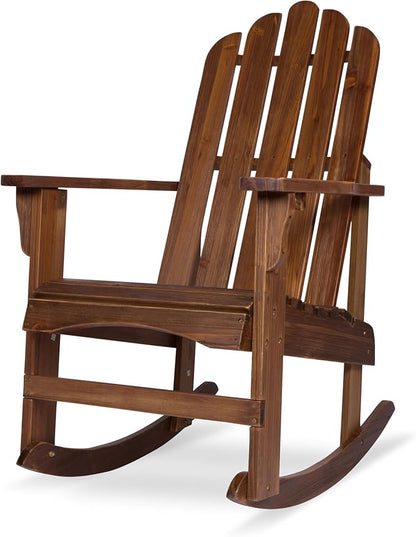 Shine Company Marina Adirondack Porch Rocker, Indoor Outdoor Wood Rocking Chair, Oak