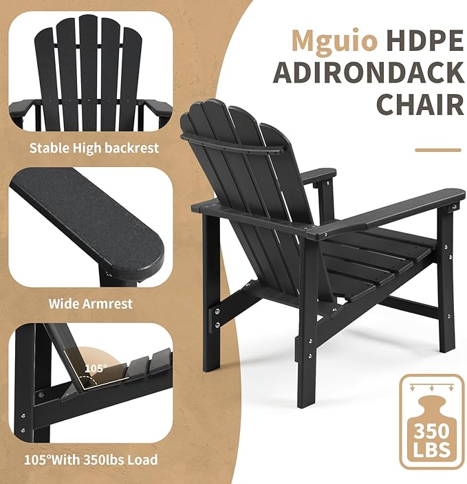 Stackable Adirondack Chair, Space Saving HDPE All-Weather Fire Pit Chairs for Outdoor Lawn Porch Deck