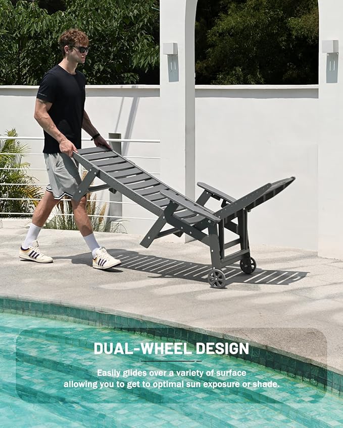 Lounge Chair Outdoor, Chaise Lounge Outdoor, HDPE 6-Position Lounge Chair for Outside - Photo 4