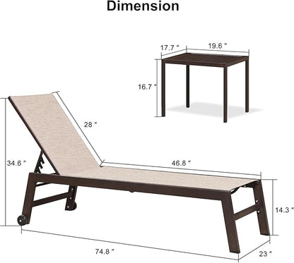 PURPLE LEAF Chaise Lounge Outdoor Set 4 Pieces Sturdy Aluminum Outdoor Chaise Lounge Chair for Pool Outside Lawn Patio Lounger with Breathable Textilene Fabric, Beige
