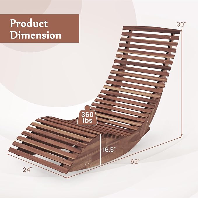 Giantex Outdoor Chaise Lounge Chair, Acacia Wood Patio Lounger with Slatted Design, Rocking Chair, Outdoor Rocker for Sunbathing, Poolside, Beach Lounge Chairs (1, Natural)