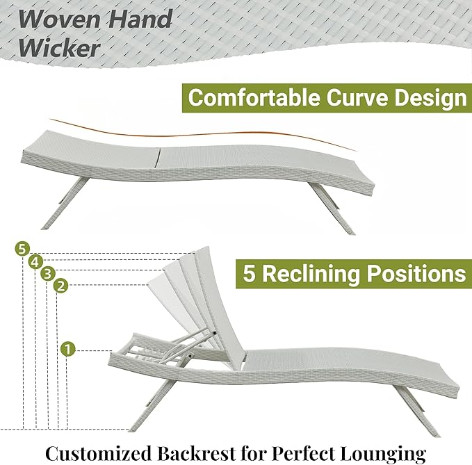 Patio Chaise Lounges, 79’’ Long Reclining Chairs with 5-Position Adjustable Backrest, PE Rattan Lounge Chair - Photo 4