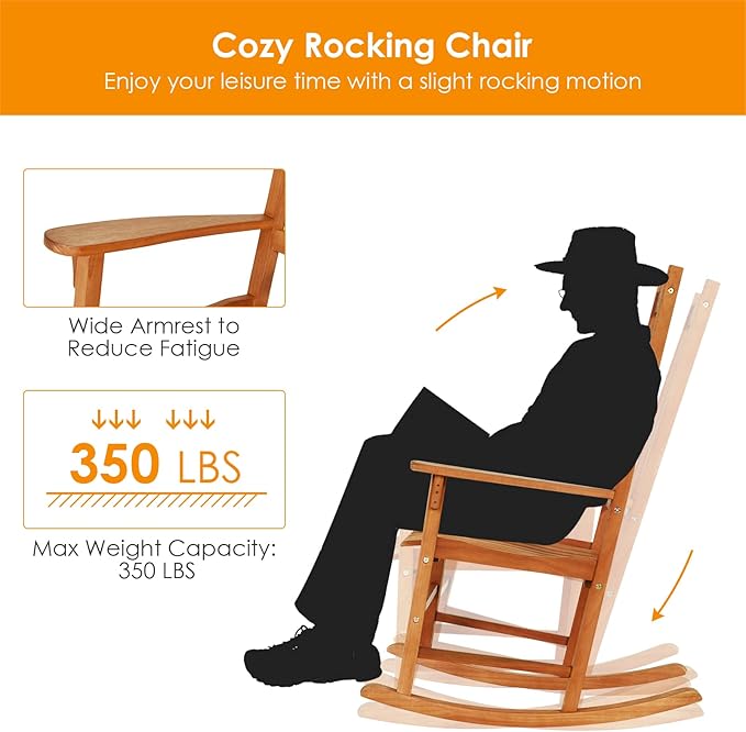 Tangkula Patio Rocking Chair, Indoor Outdoor Wooden Rocker Lounge Chair for Porch Garden Backyard Balcony, Rustic High Back Armchair w/Heavy-Duty 350 LBS Weight Capacity (1)