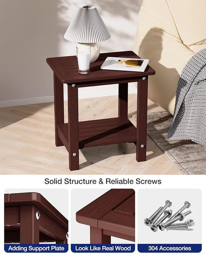 YEFU Outdoor Side Table for Patio: 16" HIPS Weather - Resistant Adirondack Tables Set of 2 - Small Square End Table for Backyard Living Room Bedroom - Indoor Outdoor Double Layer Table Coffee