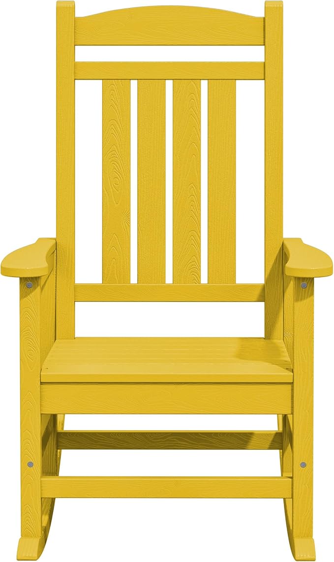 KINGYES HDPE Outdoor Rocking Chair Set of 4, All-Weather Poly Patio Rocking Chairs with 330lbs Support for Adults, Yellow