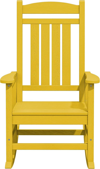 KINGYES HDPE Rocking Chairs Outdoor, Patio Rocking Chairs with 330lbs Support, Smooth Porch Rocker for Deck Lawn Yard, Yellow