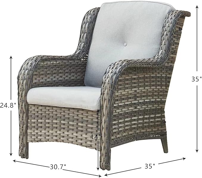 HUMMUH 4 Piece Patio Conversation Furniture Set PE Wicker Rattan Outdoor Loveseat Sofa,Patio Chairs,Coffee Table for Garden,Poolside,Backyard,Deck