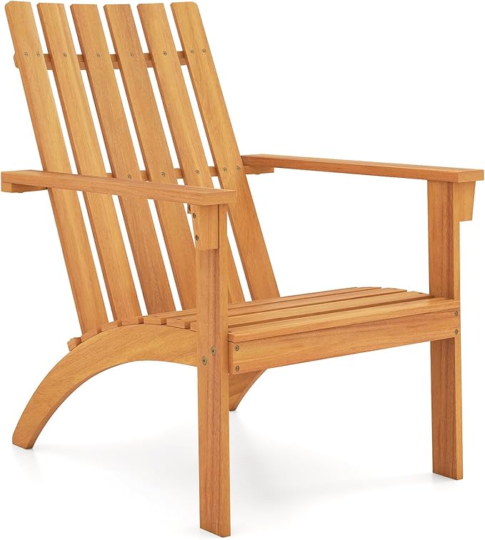 Tangkula Outdoor Adirondack Chair, Solid Acacia Wood Fire Pit Chair with Inclined Backrest, Curved Seat & Wide Armrests - Photo 1