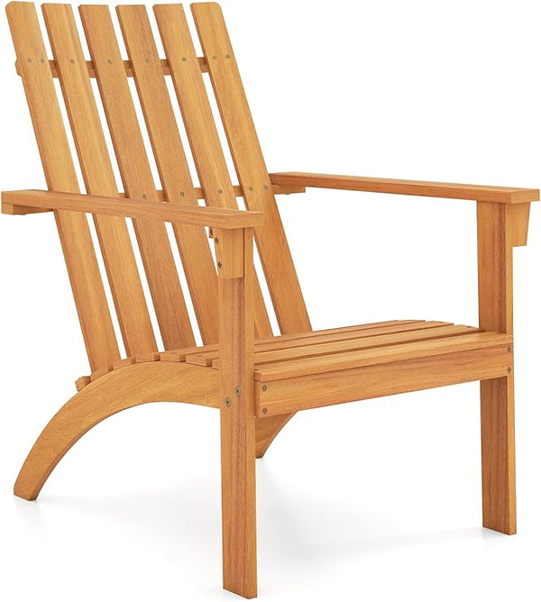 Tangkula Outdoor Adirondack Chair, Solid Acacia Wood Fire Pit Chair with Inclined Backrest, Curved Seat & Wide Armrests - Photo 1