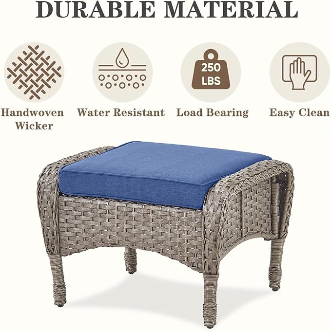 Belord 5 Piece Patio Rocking Chairs Furniture Set - Outdoor Wicker Furniture with Ottomans and Side Table - Photo 8