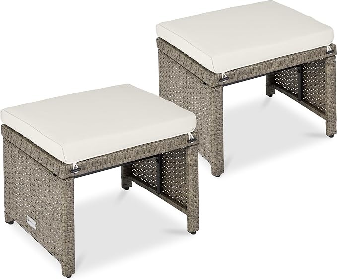 Best Choice Products Set of 2 Wicker Ottomans, Multipurpose Outdoor Furniture for Patio, Backyard, Additional Seating - Photo 1