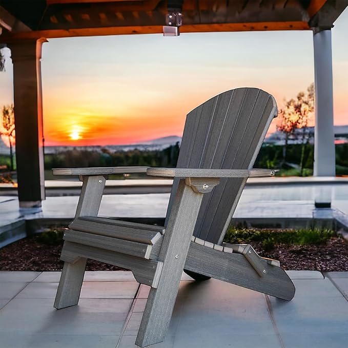 Deluxe Folding Poly Adirondack Folding Chair (Coastal Gray)