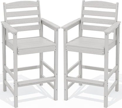 SERWALL Tall Adirondack Chairs Set of 2, Oversize Balcony Adirondack Chairs Set, Outdoor Bar Height Barstools Widened Chair Set for Bistro, Poolside, Garden, White