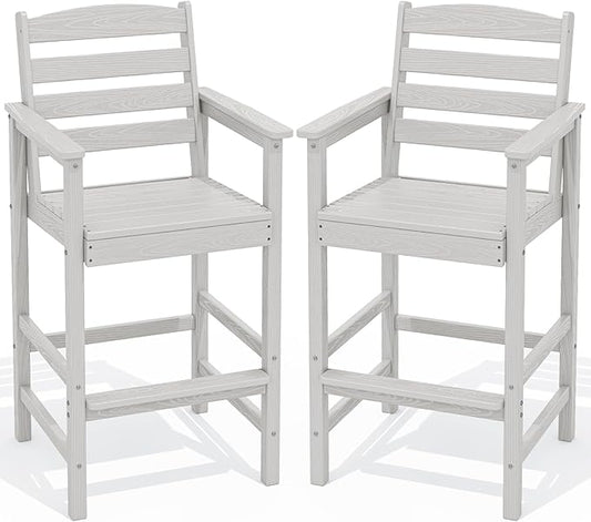 SERWALL Tall Adirondack Chairs Set of 2, Oversize Balcony Adirondack Chairs Set, Outdoor Bar Height Barstools Widened Chair Set for Bistro, Poolside, Garden, White