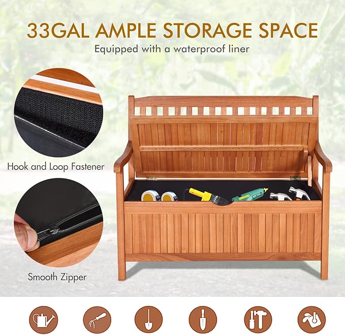 S AFSTAR Outdoor Patio Bench with Storage Box, 33 Gallon Storage Bench Deck Box with Dustproof Liner - Photo 4