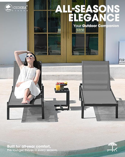 Ciokea Pool Chaise Lounge Chair Set of 4, Outdoor Lounge Chairs with Wheels, 5-Position Adjustable Sun Loungers for Outside, Deck, Beach, Grey