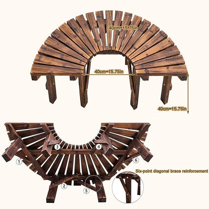 Tree Bench Wrap Around, Outdoor Patio Garden Porch Curved Bench, Wood Outdoor Benches Weatherproof, Wooden Semicircular Park Benches for Outside