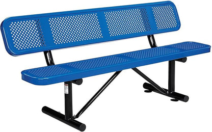Global Industrial 6'L Heavy Duty Outdoor Steel Picnic Bench with Backrest, Perforated Metal, Portable Outdoor Bench, 1000 lbs Capacity, Blue, 72" L x 24" W x 33" H