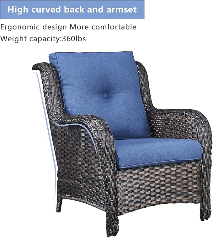 HUMMUH 6 Pieces Patio Furniture Set with Fire Pit Table High Back Outdoor Conversation Set Wicker Patio Couch Outdoor Chairs Ottomans for Balcony Garden,Lawn,Deck