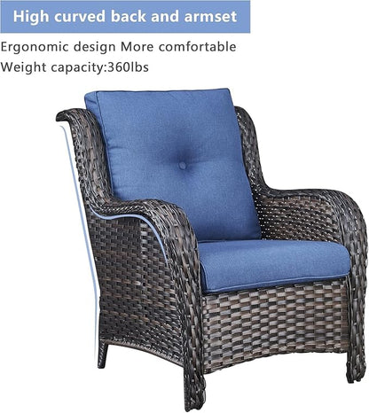 HUMMUH 6 Pieces Patio Furniture Set with Fire Pit Table High Back Outdoor Conversation Set Wicker Patio Couch Outdoor Chairs Ottomans for Balcony Garden,Lawn,Deck