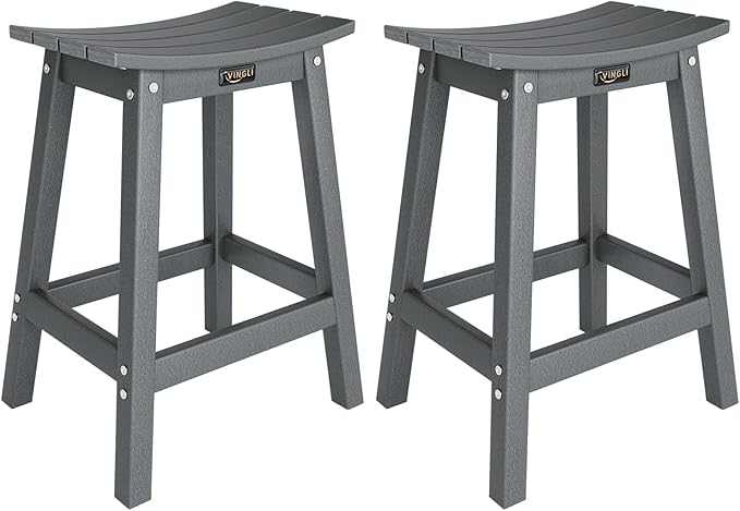 Bonnlo 24" Outdoor Bar Stools Set of 2, Heavy-Duty HDPE Plastic Adirondack Bar Height Chairs with Footrest, All-Weather Patio Stools for Deck, Poolside, Kitchen Island (2-Piece 24 Inch)