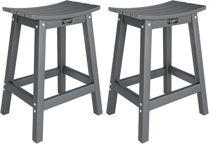 Bonnlo 24" Outdoor Bar Stools Set of 2, Heavy-Duty HDPE Plastic Adirondack Bar Height Chairs with Footrest, All-Weather Patio Stools for Deck, Poolside, Kitchen Island (2-Piece 24 Inch)