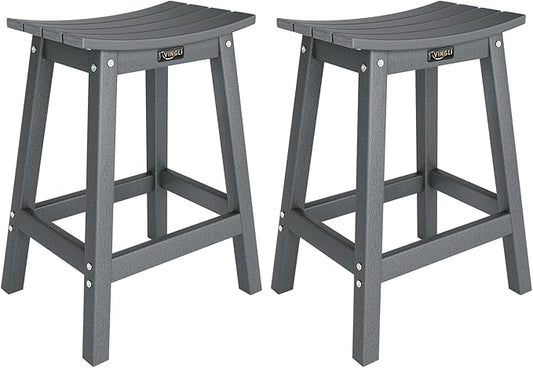 Bonnlo 24" Outdoor Bar Stools Set of 2, Heavy-Duty HDPE Plastic Adirondack Bar Height Chairs with Footrest, All-Weather Patio Stools for Deck, Poolside, Kitchen Island (2-Piece 24 Inch)