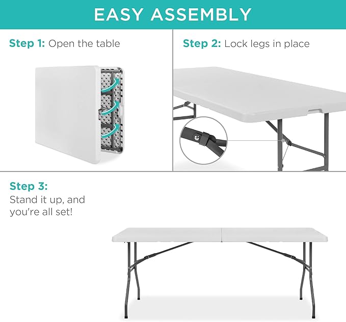 Best Choice Products 6ft Plastic Folding Table, Indoor Outdoor Heavy Duty Portable w/Handle, Lock for Picnic, Party - Photo 7