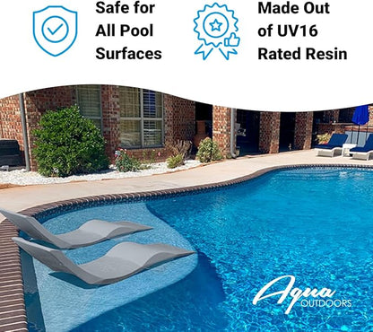Aqua Outdoors - in-Pool Chaise Lounger - Inside Pool & Sun Shelf Lounge Chair - Designed for Water Depths Up to 9” - Compatible with All Types - Poolside & Sun Deck Tanning - Gray Granite