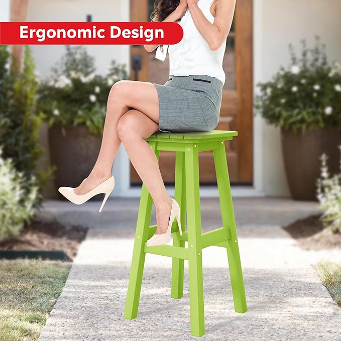 Costaelm 29" Height Outdoor Bar Stools, All-Weather Bar Stools, Adirondack Poly Patio Square Bar Stool for Patio, Deck, Kitchen Counter and Garden, Lime