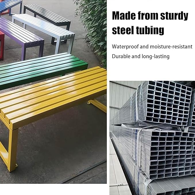 Outdoor Metal Backless Bench 3.3/3.9/4.9/5.9ft Weatherproof Heavy Duty Patio Benches Porch Seating 2-Person Dining Benches Garden Metal Bench Multifunctional Slat Furniture Chair(Pink,4.9ft)