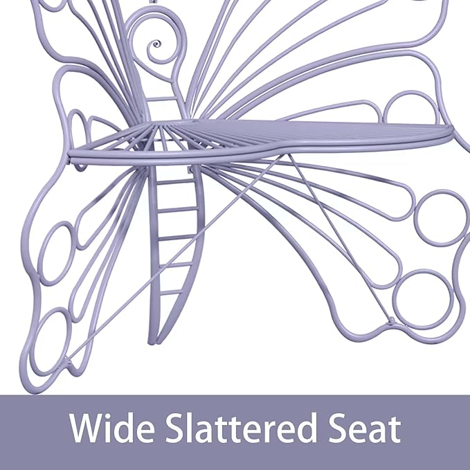 Pink Butterfly Benches Outdoors, Pretty Garden Bench & Cute Metal Outside Bench, Front Porch Benches Outdoor with Sturdy Frame for Lawn Yard Balcony (Purple)