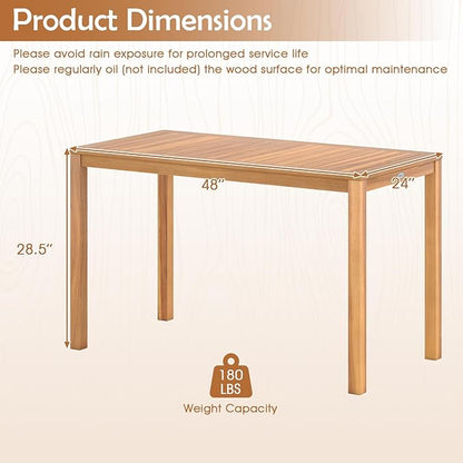 Tangkula Outdoor Acacia Wood Dining Table for 4-6, Rectangular Patio Table with Slatted Tabletop, Outside Dinner Table for Garden, Balcony, Deck and Backyard