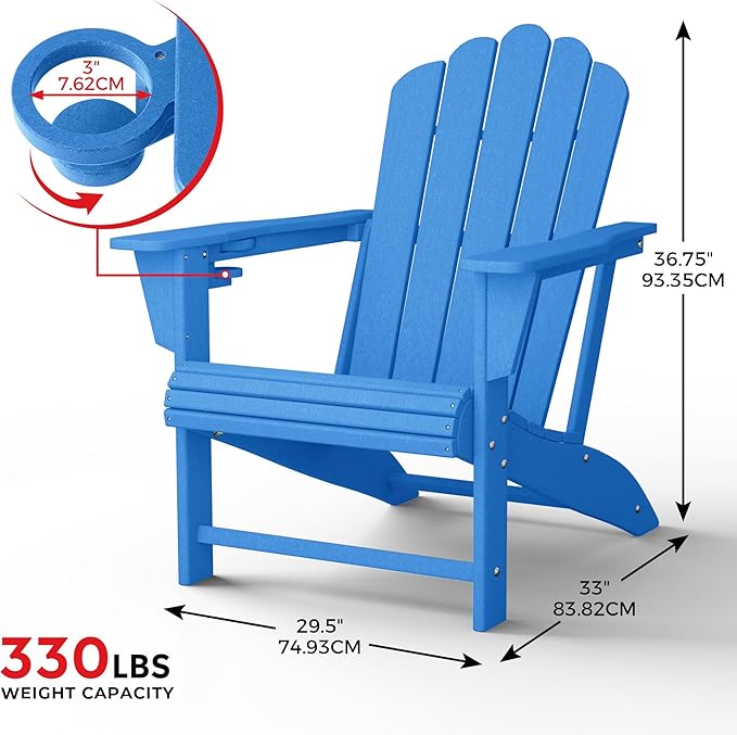 Costaelm Lakeview Outdoor Patio HDPE Adirondack Chair with Cup Holder, Pacific Blue
