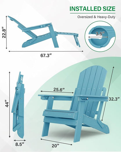 YEFU Adjustable Adirondack Chair with Footrest Set of 4, 5-Level Adjustable Adirondack Chair with Retractable Ottoman& Cup Holder, Folding Adirondacks Chairs Use for Outdoor, Pool, Fire Pit