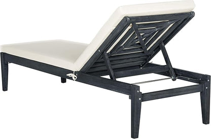 SAFAVIEH Outdoor Collection Arcata Dark Slate Grey Solid Wood/Beige Cushion Adjustable Chaise Lounge Chair (PAT6730K)