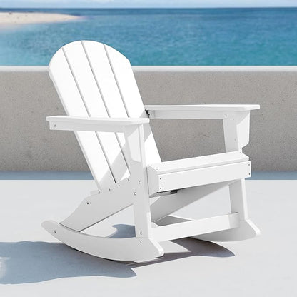 WO WESTIN OUTDOOR HDPE Laguna Outdoor Rocking Poly Adirondack Chair, White